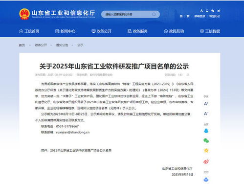 2025年山東省工業(yè)軟件研發(fā)推廣項(xiàng)目名單公示